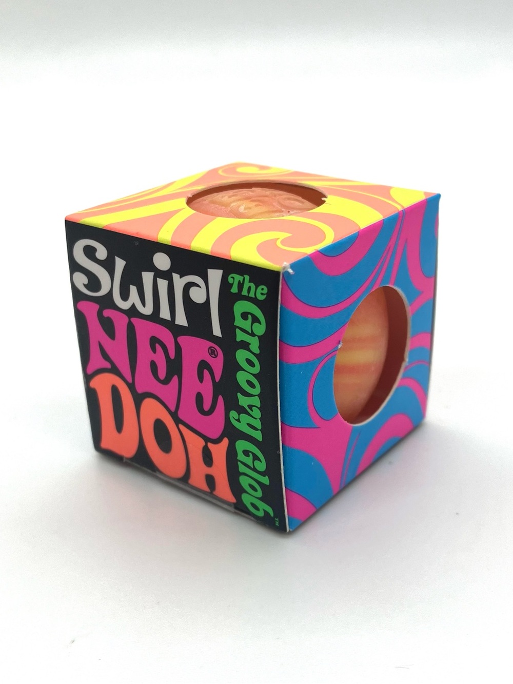 Nee Doh - Swirl, The Groovy Glob - Orange and Yellow Swirl Squishy Ball, Small